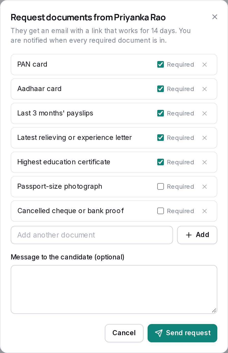 Document request checklist