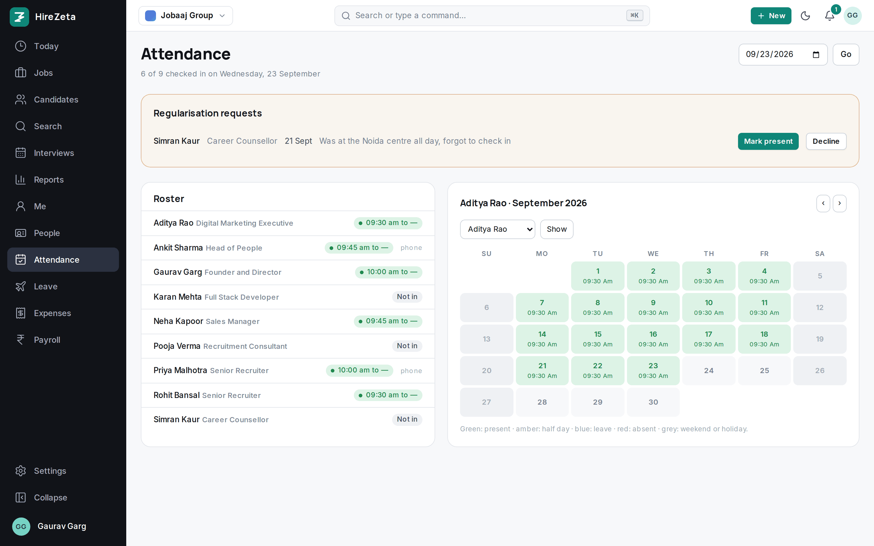 Attendance roster