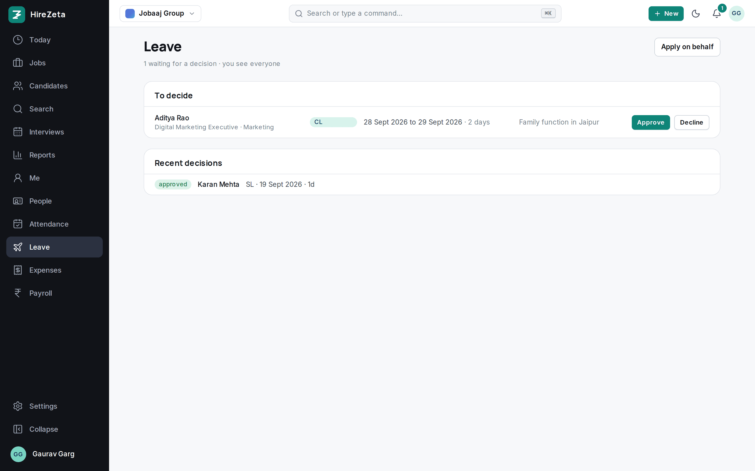 Leave approvals