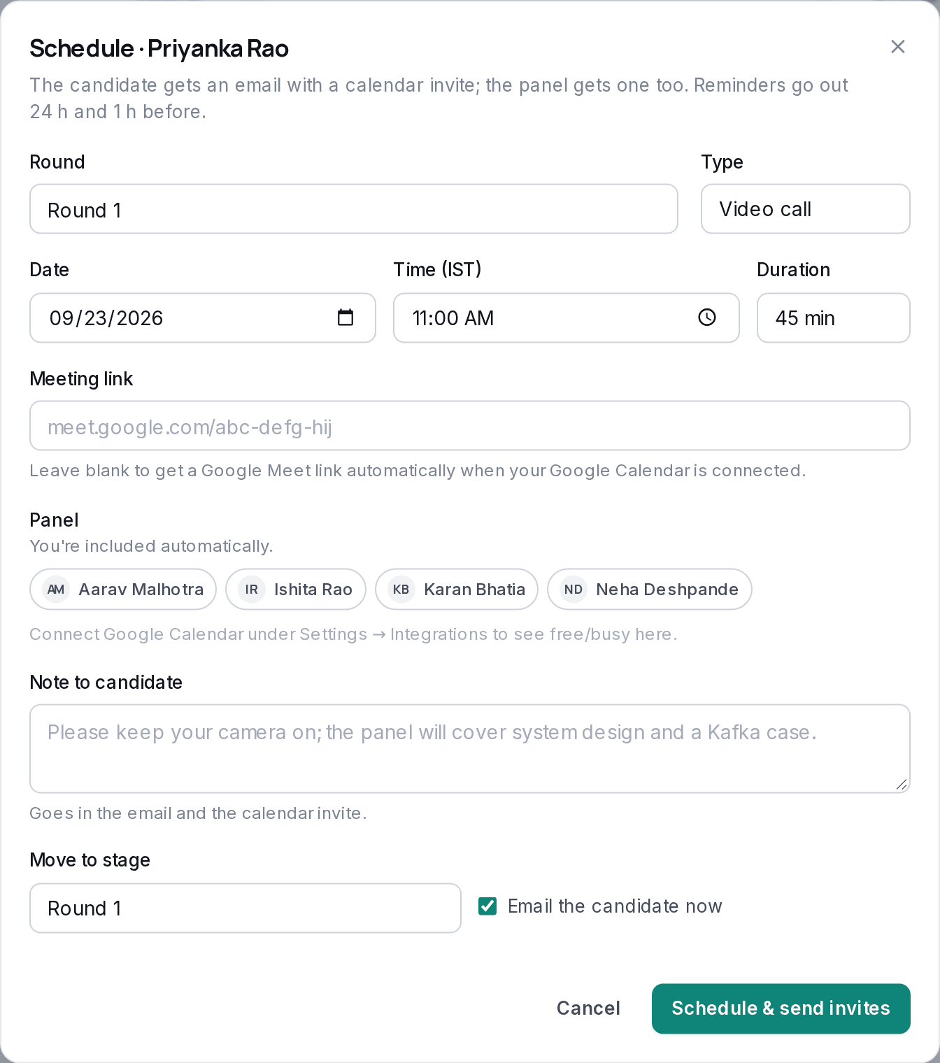 Schedule dialog with free/busy