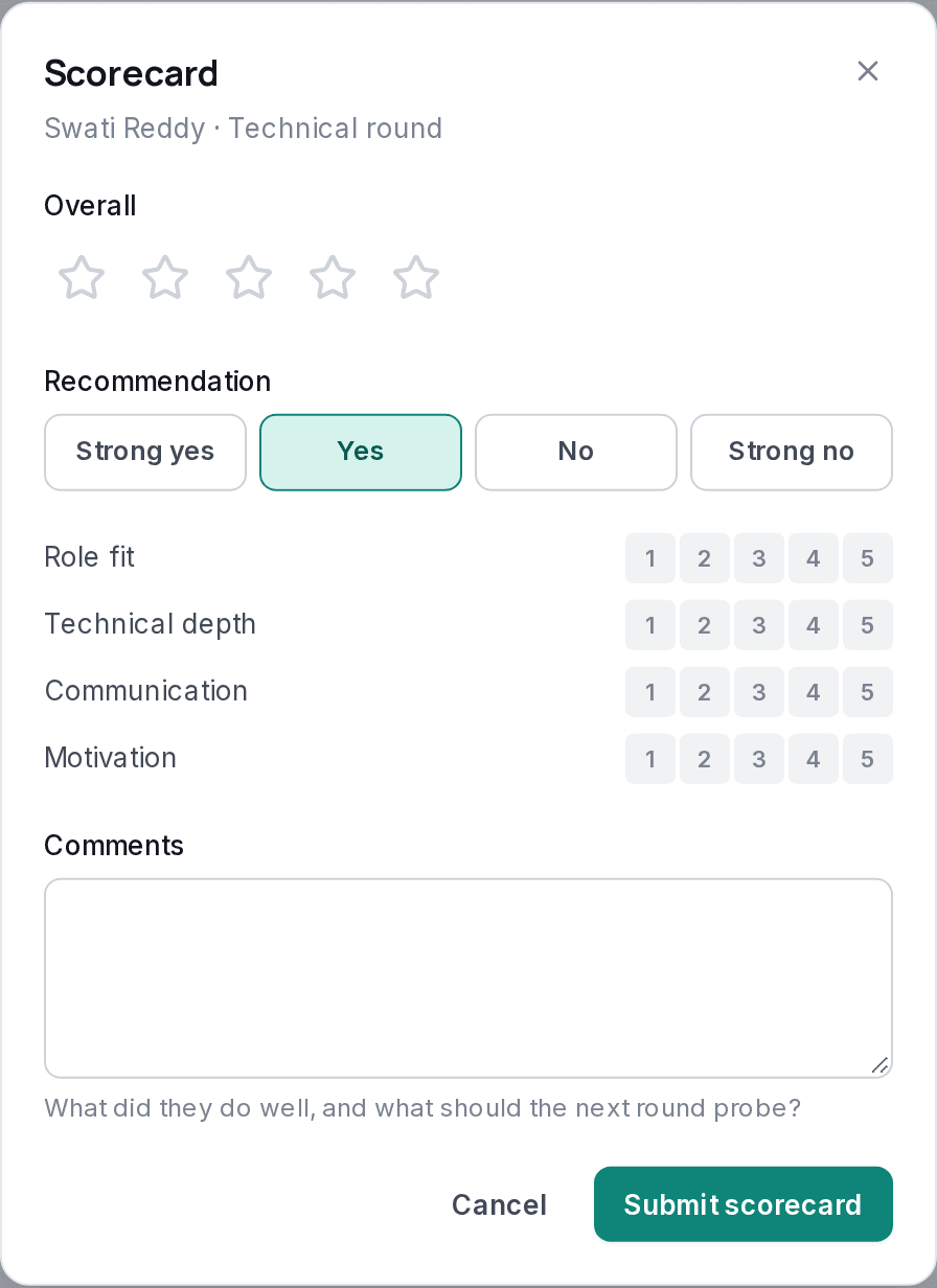 Scorecard form